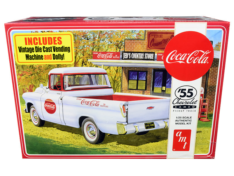 Skill 3 Model Kit 1955 Chevrolet Cameo Pickup Truck "Coca-Cola" with Vintage Vending Machine and Dolly 1/25 Scale Model by AMT  free shipping USA