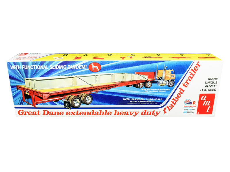 Skill 3 Model Kit Great Dane Extendable Heavy Duty Flat Bed Trailer with Functional Sliding Tandem 1/25 Scale Model by AMT  free shipping USA