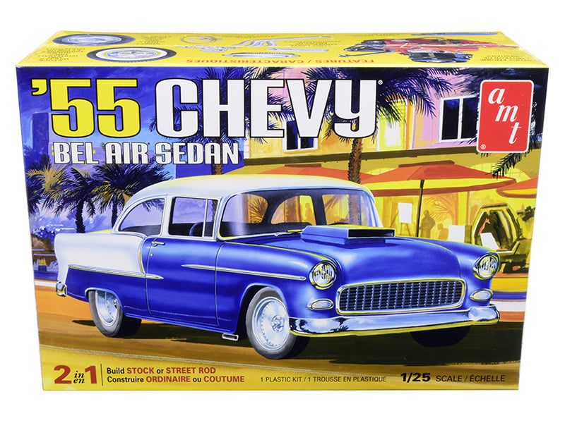 Skill 2 Model Kit 1955 Chevrolet Bel Air Sedan 2-in-1 Kit 1/25 Scale Model by AMT  free shipping USA