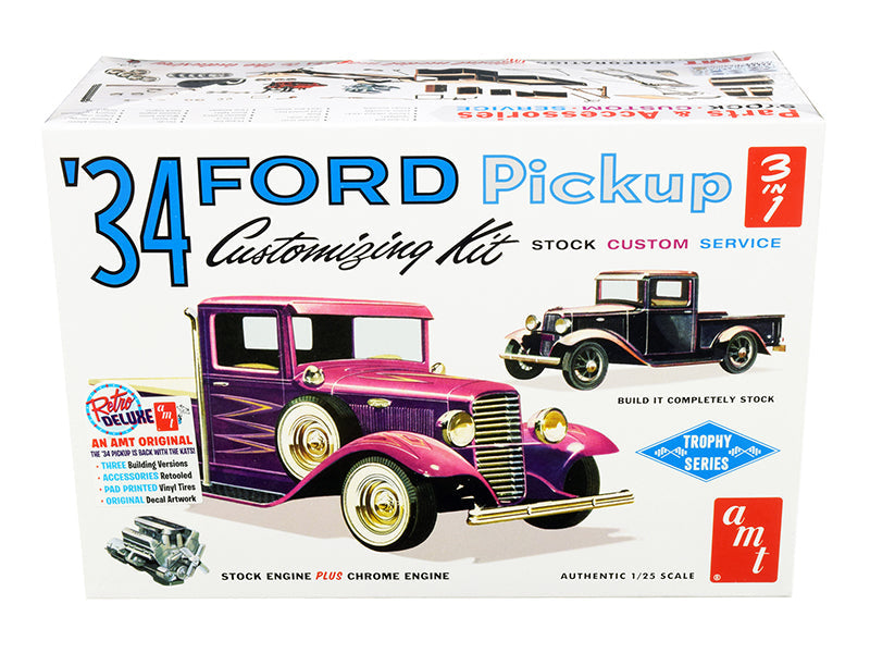 Skill 2 Model Kit 1934 Ford Pickup Truck 3 in 1 Kit "Trophy Series" 1/25 Scale Model by AMT  free shipping USA