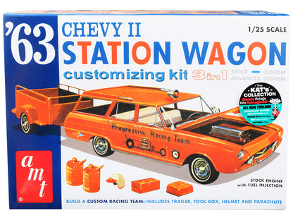 Skill 2 Model Kit 1963 Chevrolet II Station Wagon with Trailer 3-in-1 Kit 1/25 Scale Model by AMT  free shipping USA