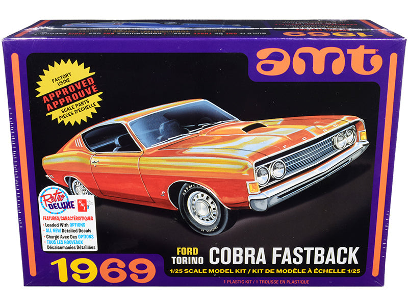 Skill 2 Model Kit 1969 Ford Torino Cobra Fastback 3-in-1 Kit 1/25 Scale Model by AMT  free shipping USA