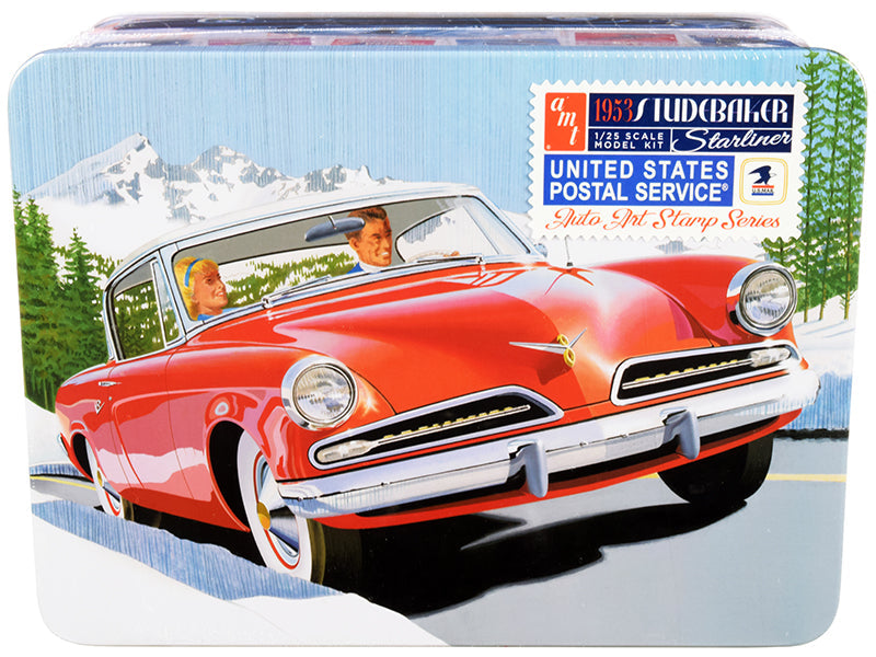 Skill 2 Model Kit 1953 Studebaker Starliner with "USPS" (United States Postal Service) Themed Collectible Tin Box 3-In-1 Kit 1/25 Scale Model by AMT  free shipping USA