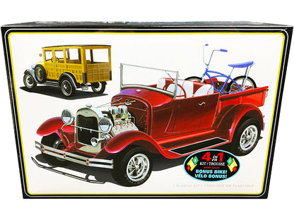 Skill 2 Model Kit 1929 Ford Woody Pickup 4-in-1 Kit with Bike 1/25 Scale Model by AMT  free shipping USA