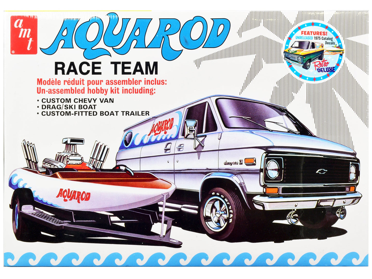 Skill 2 Model Kit Chevrolet Custom Van with Drag/Ski Boat and Trailer "Aqua Rod Race Team" 1/25 Scale Model by AMT  free shipping USA