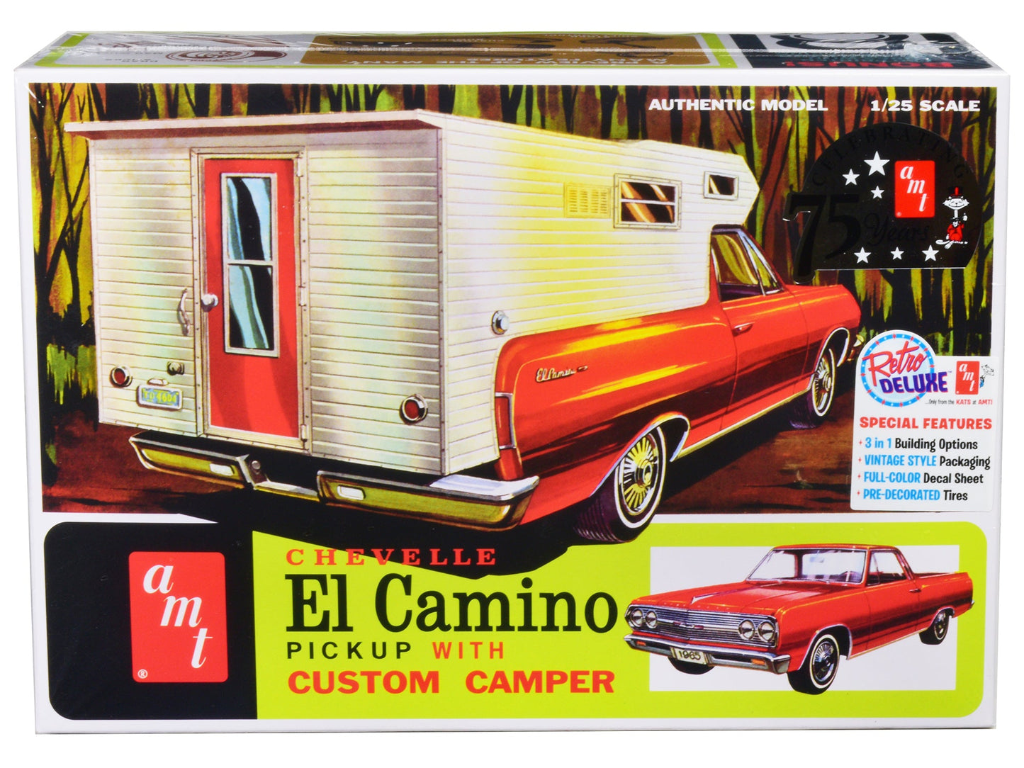 Skill 2 Model Kit 1965 Chevrolet El Camino with Camper 3-in-1 Kit 1/25 Scale Model by AMT  free shipping USA