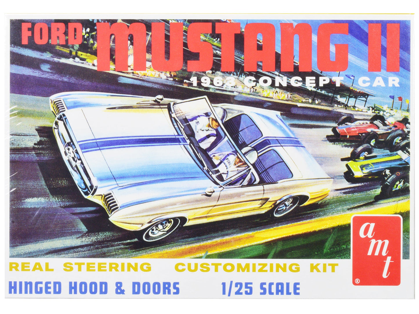 Skill 2 Model Kit 1963 Ford Mustang II Concept Car 1/25 Scale Model by AMT  free shipping USA
