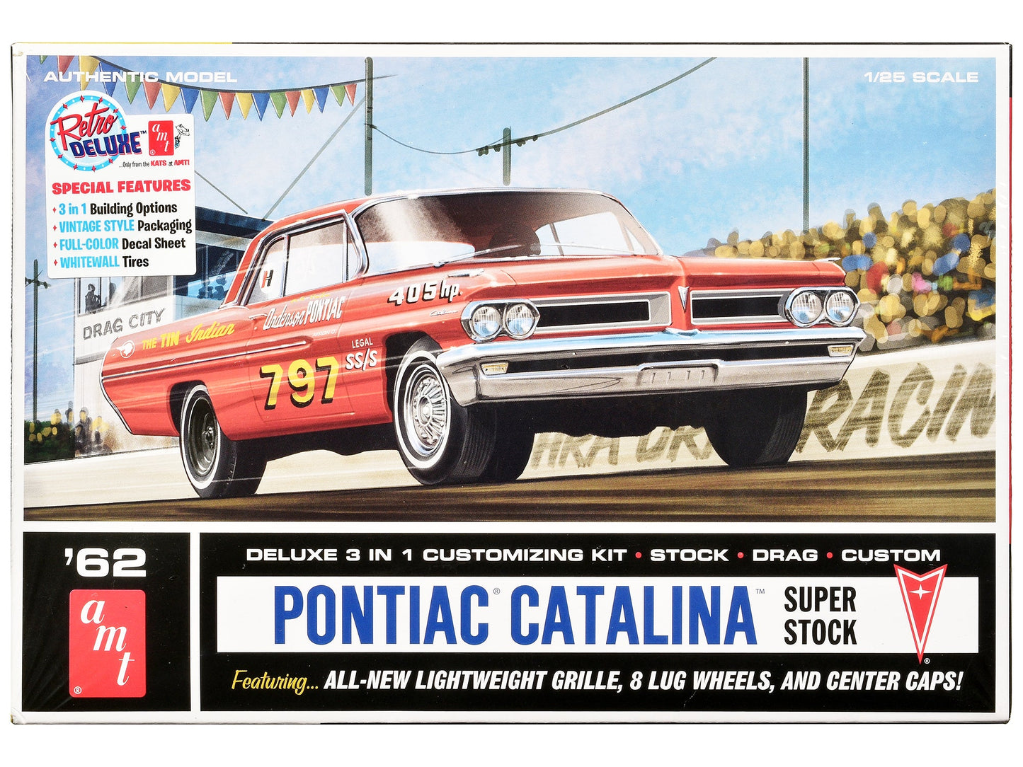 Skill 2 Model Kit 1962 Pontiac Catalina Super Stock 3-in-1 Kit 1/25 Scale Model by AMT  free shipping USA