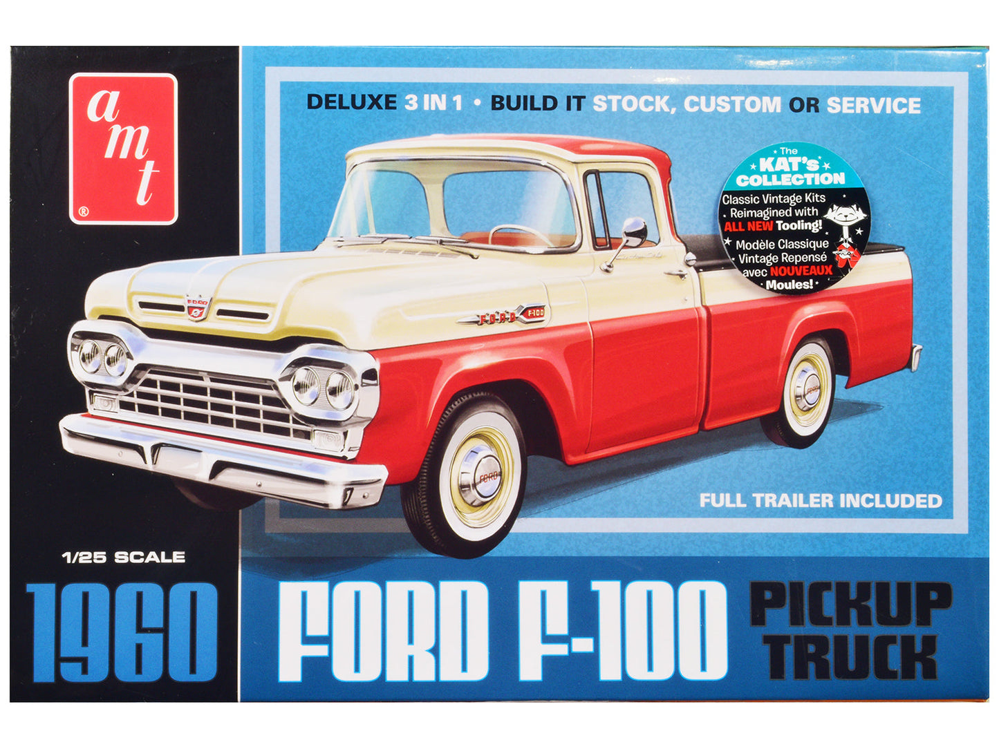 Skill 2 Model Kit 1960 Ford F-100 Pickup Truck with Trailer 3-in-1 Kit 1/25 Scale Model by AMT  free shipping USA