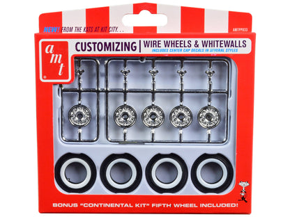 Skill 2 Model Kit Wire Wheels and Whitewall Tires Set of 5 Pieces for 1/25 Scale Models by AMT  free shipping USA