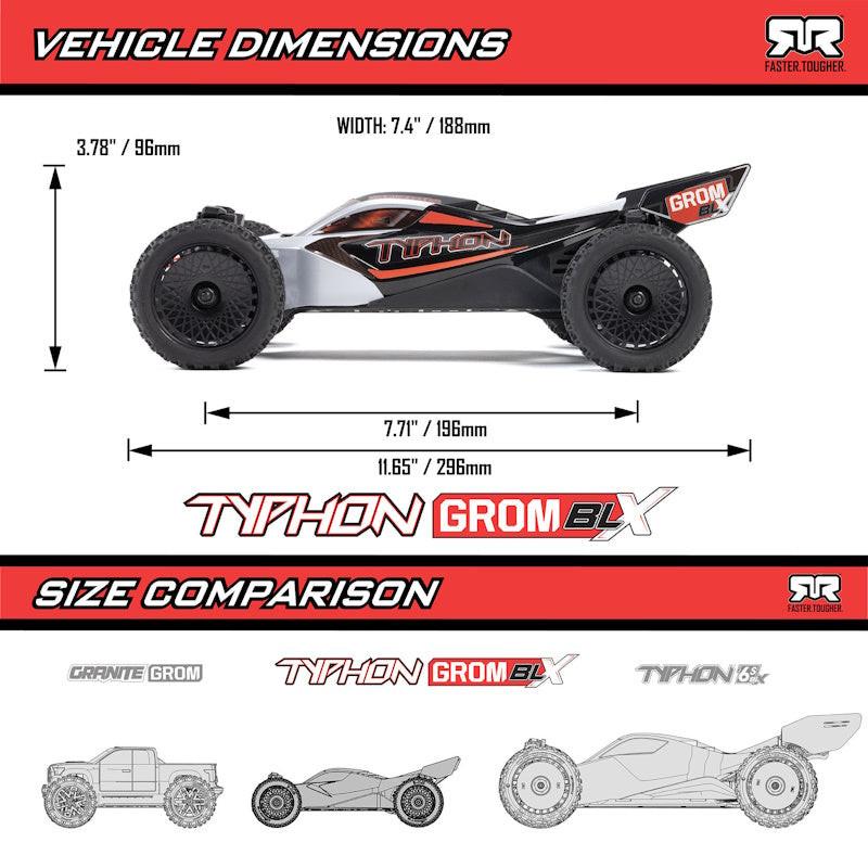 Arrma TYPHON GROM 223S BLX Brushless 4X4 Small Scale Buggy RTR Silver