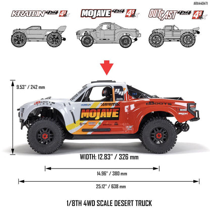 ARRMA ARA4404T2 1/8 Mojave 4S BLX 4X4 RTR Brushless Desert Truck Blue/Red