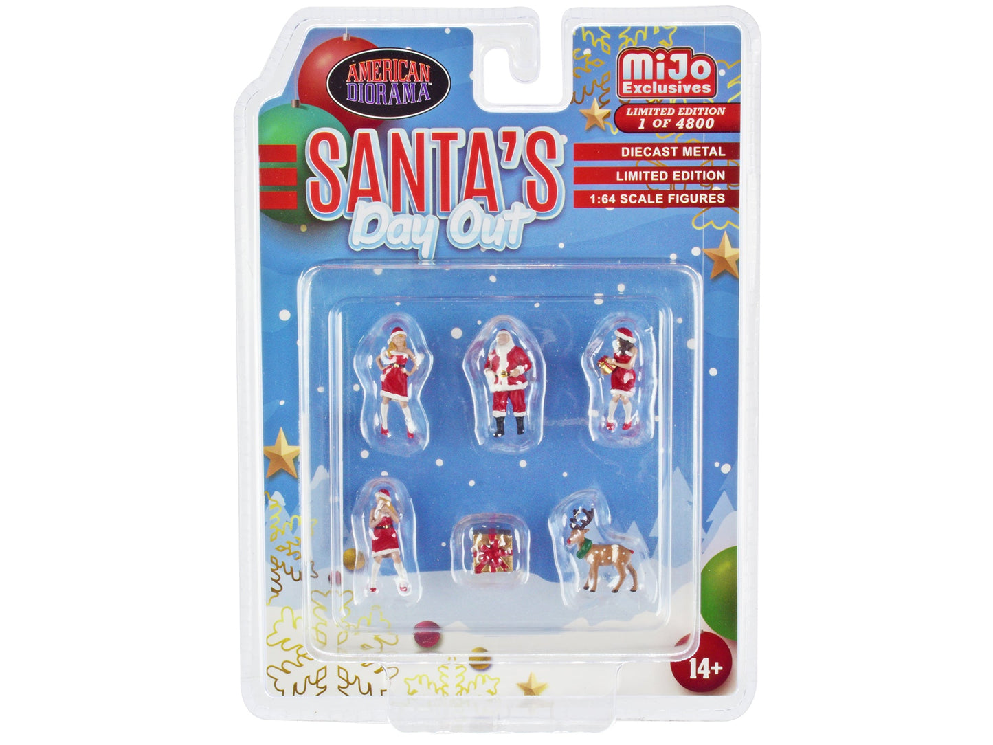 "Santa's Day Out" 6 piece Diecast Set (1 Male 2 Female 1 Reindeer 1 Present Figures and Accessories) Limited Edition to 4800 pieces Worldwide 1/64 Scale Models by American Diorama  free shipping USA