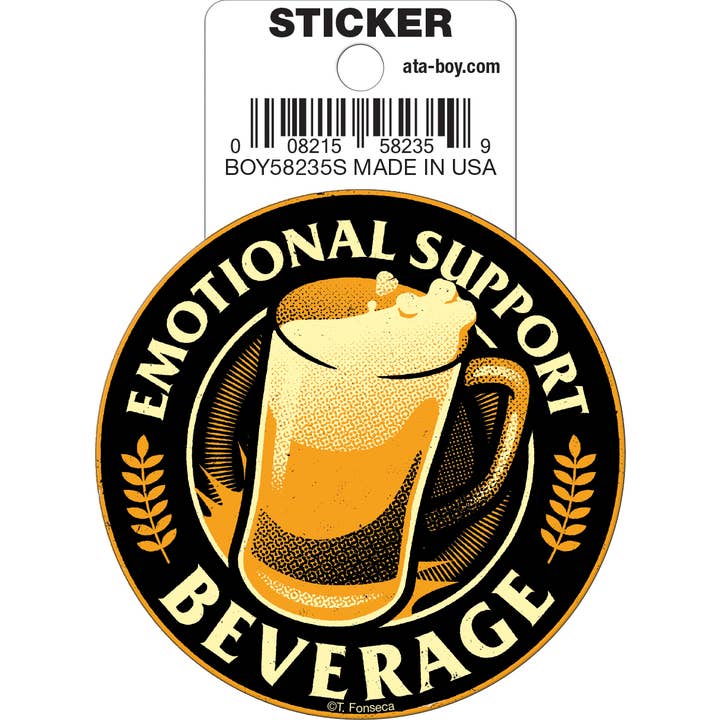 Tobe Fonseca: Emotional Support Beverage Beer Die Cut Vinyl Sticker - 3"