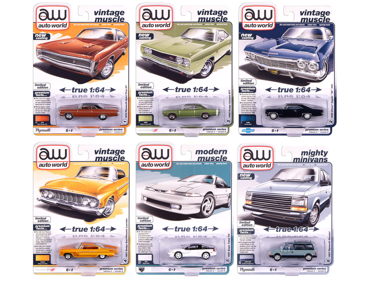 Auto World Premium 2025 Release 2 Set A of 6 pieces 1/64 Diecast Model Cars by Auto World  free shipping USA
