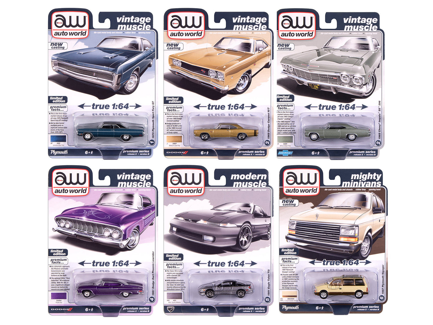 Auto World Premium 2025 Release 2 Set B of 6 pieces 1/64 Diecast Model Cars by Auto World  free shipping USA