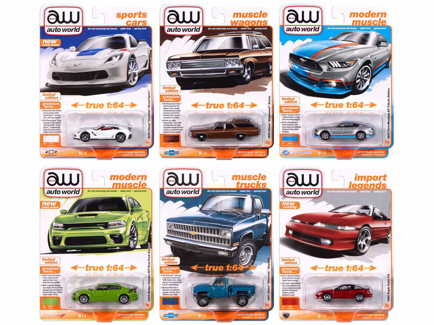 Auto World Premium 2024 Set A of 6 pieces Release 3 1/64 Diecast Model Cars by Auto World  free shipping USA