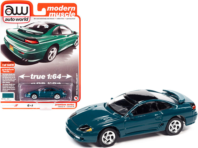 1993 Dodge Stealth R/T Peacock Green with Black Top "Modern Muscle" Limited Edition to 14478 pieces Worldwide 1/64 Diecast Model Car by Auto World  free shipping USA