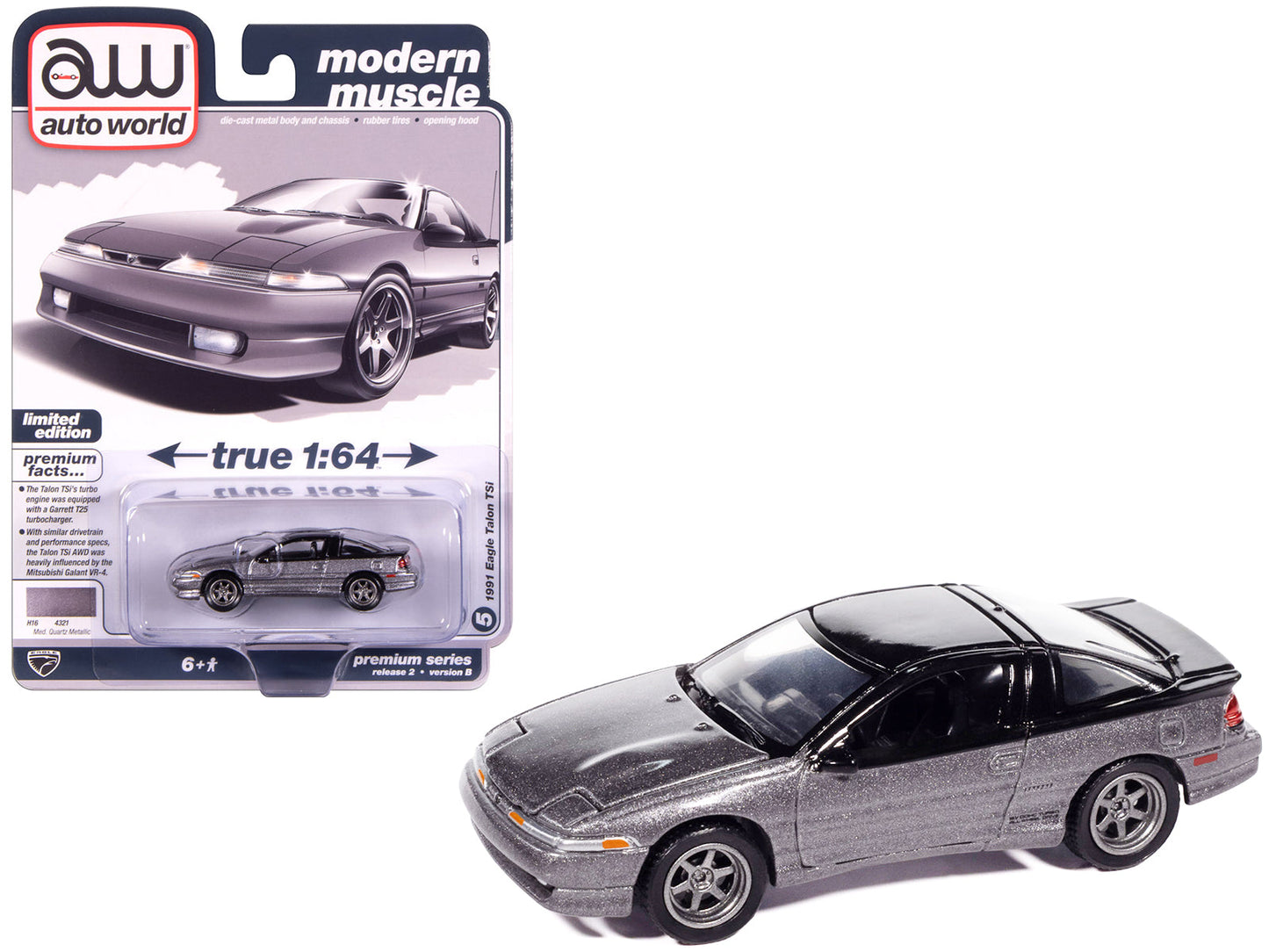 1991 Eagle Talon TSi Medium Quartz Metallic with Black Top "Modern Muscle" Series 1/64 Diecast Model Car by Auto World  free shipping USA