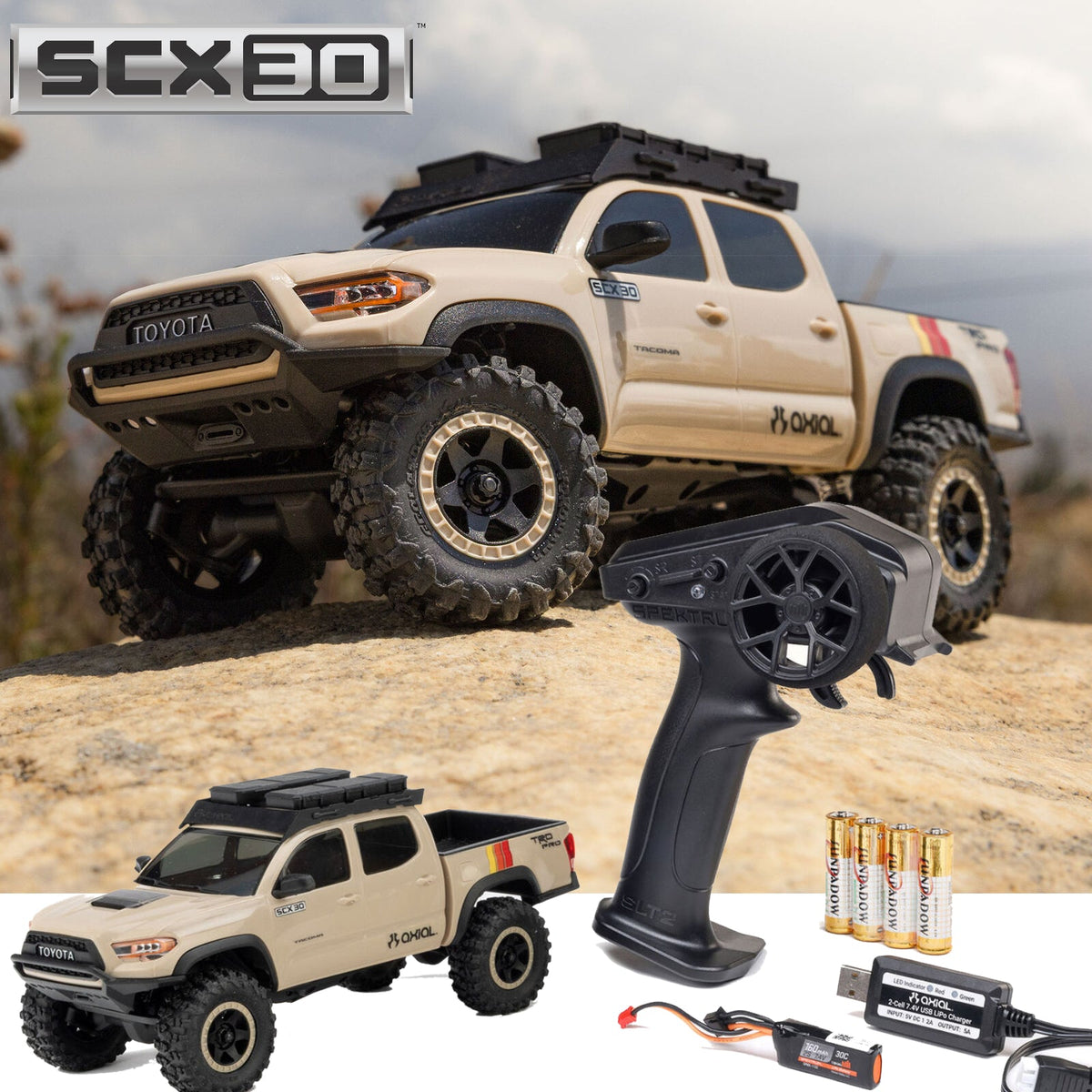 Axial SCX30 Toyota Tacoma TRD Pro Brushed Rock Crawler Tan 1/30 RTR 4WD AXI-3289T2