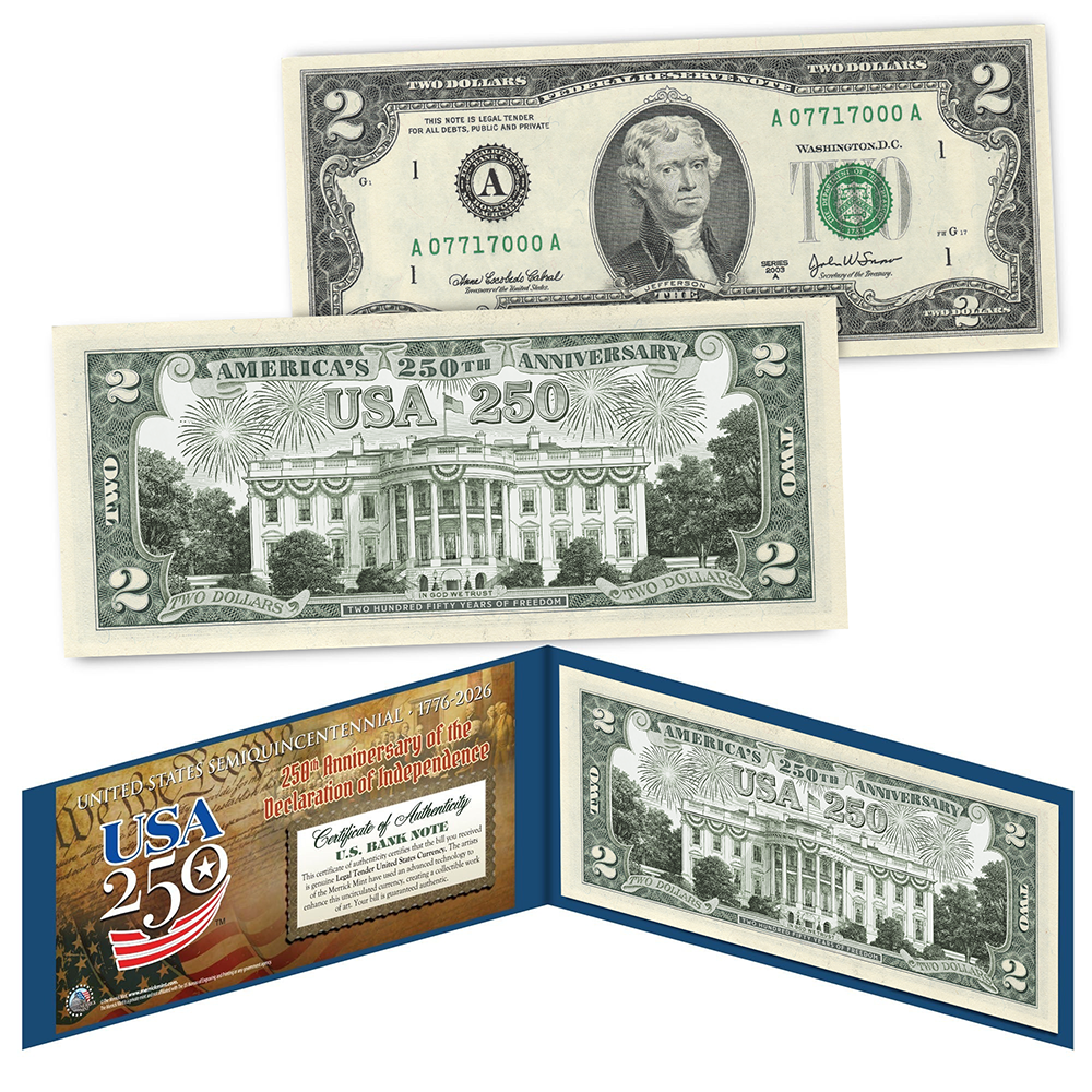 "White House" Legal Tender $2 Bill – USA 250th Collector's Edition