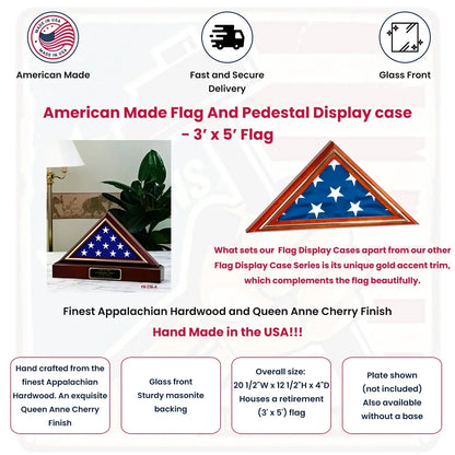 American Made Flag And Pedestal Display case-Size 4'x6'