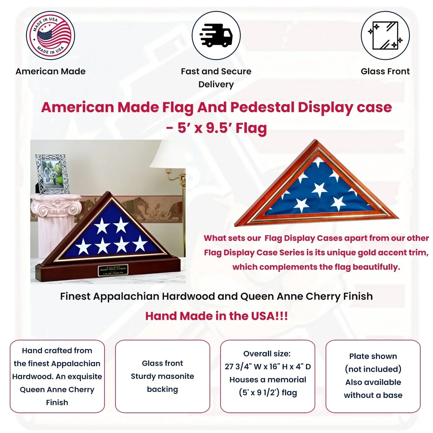 American Made Flag And Pedestal Display case-Size 4'x6'