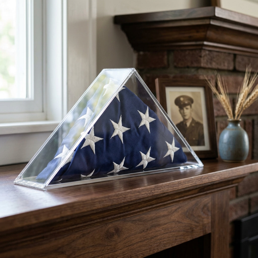 Deluxe Acrylic American Flag Memorabilia Display Case for Small 3' x 5' or 5' x 9.5' Flag