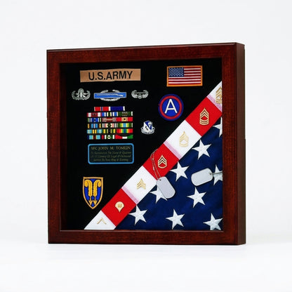 American Made Burial Flag Medals Display case - Cherry
