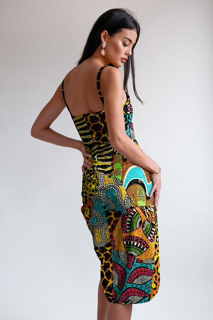 Draped midi dress by Averie