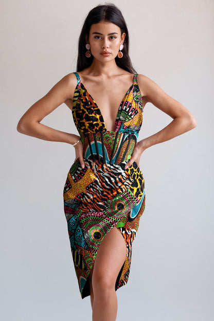 Draped midi dress by Averie