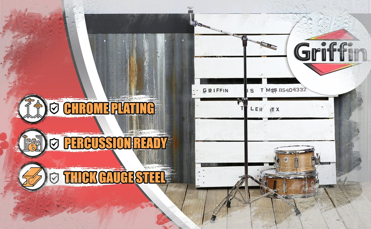 GRIFFIN Cymbal Boom Stand - Double Braced Drum Percussion Gear Hardware Set - Adjustable Height - Arm Holder With Counterweight Adapter for Mounting by GeekStands.com