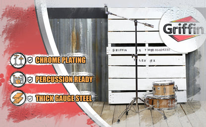GRIFFIN Cymbal Boom Stand - Double Braced Drum Percussion Gear Hardware Set - Adjustable Height - Arm Holder With Counterweight Adapter for Mounting by GeekStands.com