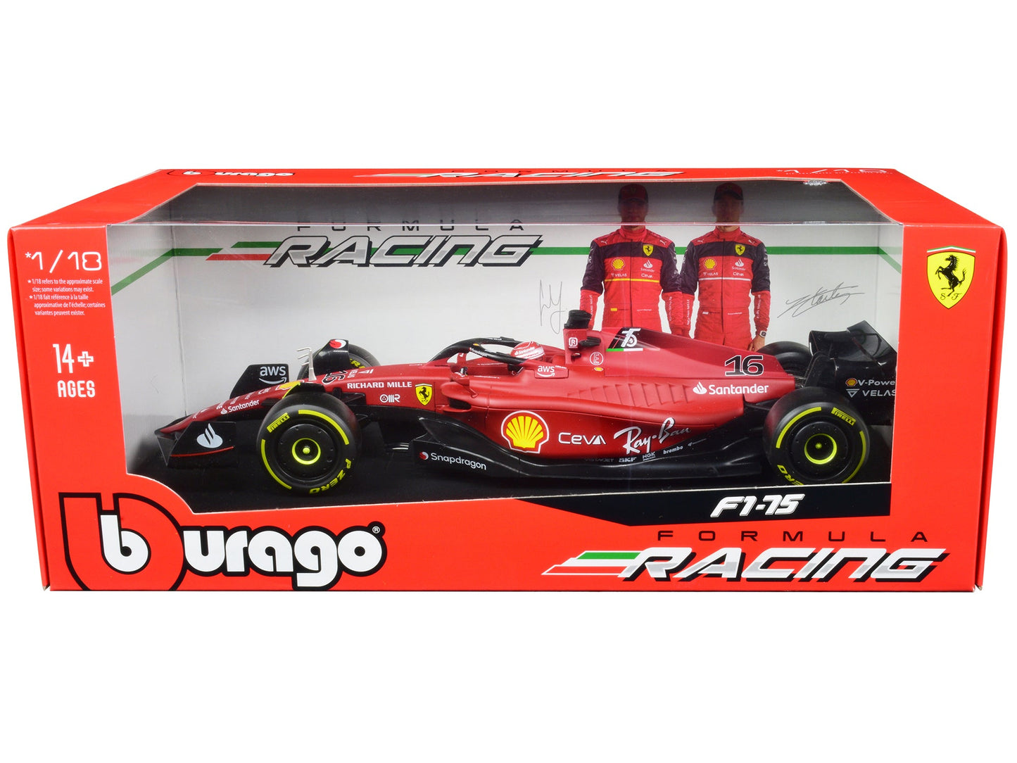 Ferrari F1-75 #16 Charles Leclerc "Ferrari Racing" Formula One F1 (2022) "Formula Racing" Series 1/18 Diecast Model Car by Bburago  free shipping USA