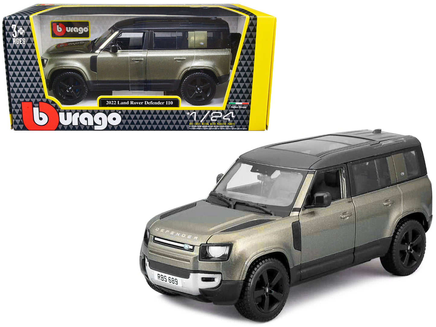 2022 Land Rover Defender 110 Green Metallic with Black Top and Sunroof 1/24 Diecast Model Car by Bburago  free shipping USA