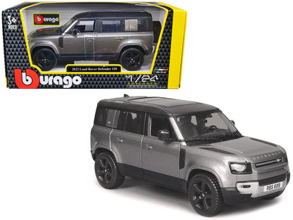 2022 Land Rover Defender 110 Dark Silver Metallic with Black Top and Sunroof 1/24 Diecast Model Car by Bburago  free shipping USA