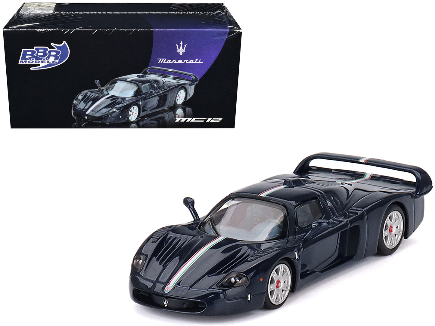 Maserati MC12 Stradale Blue Metallic with White Stripe 1/64 Diecast Model Car by BBR  free shipping USA