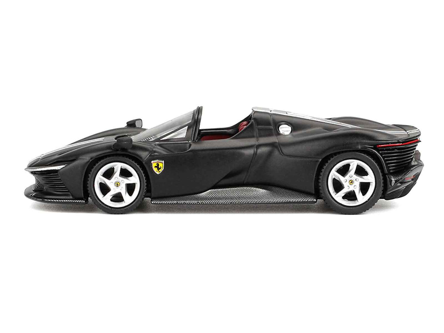 Ferrari Daytona SP3 Matt Black with White Stripes and Red Interior 1/64 Diecast Model Car by BBR