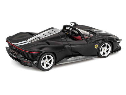 Ferrari Daytona SP3 Matt Black with White Stripes and Red Interior 1/64 Diecast Model Car by BBR