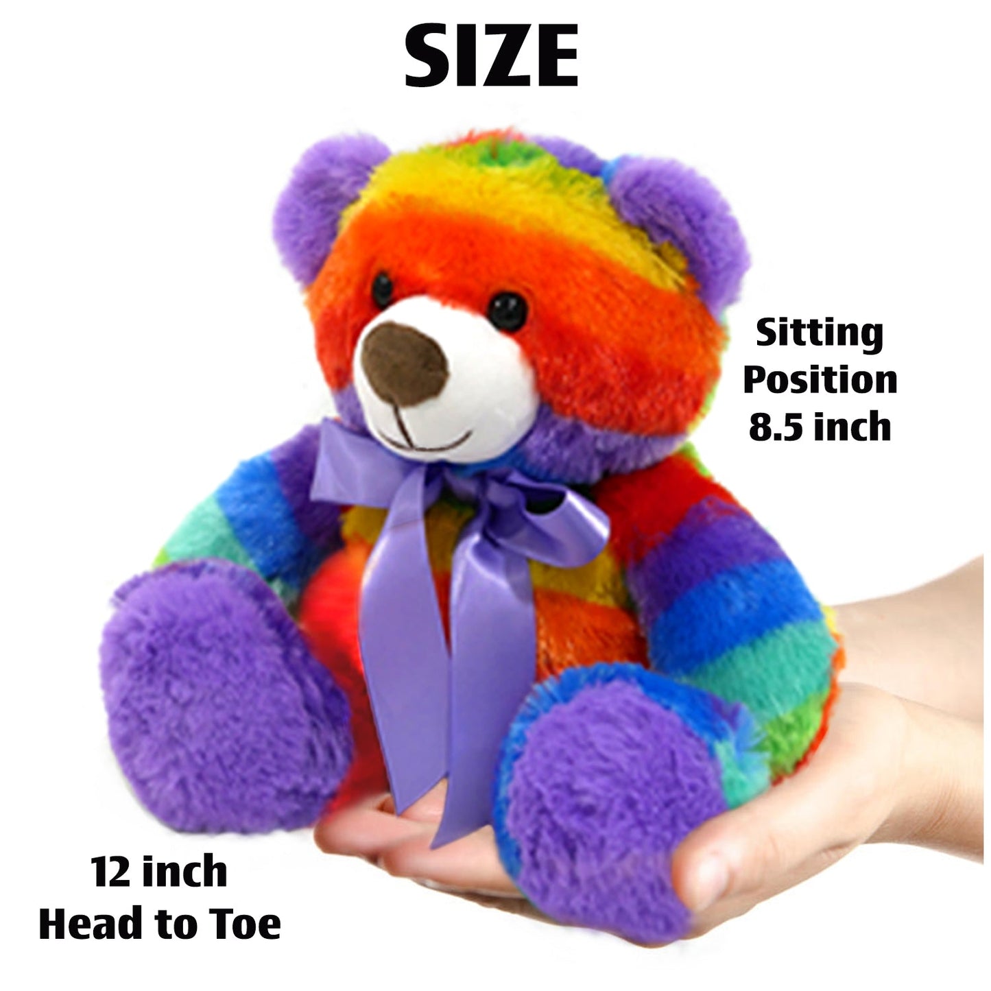 Rainbow Teddy Bear Plush Stuffed Animal Cuddly Soft 12 inch by The Noodley