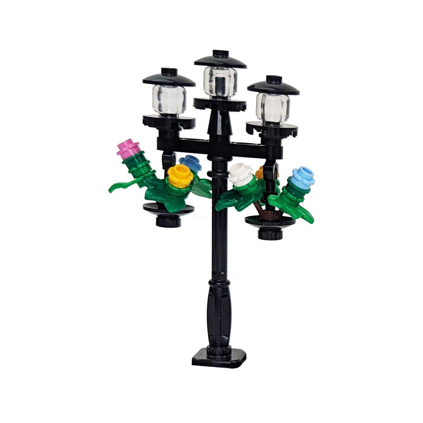 Black City Lamppost with Two Hanging Flower Baskets - Build Kit - Made Using LEGO® Parts