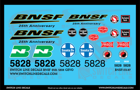 HO Scale BNSF 25th 5828 GEVO Locomotive Decal Set