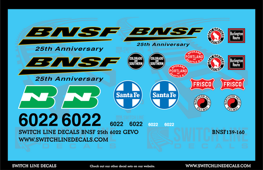N Scale BNSF 25th 6022 GEVO Locomotive Decal Set