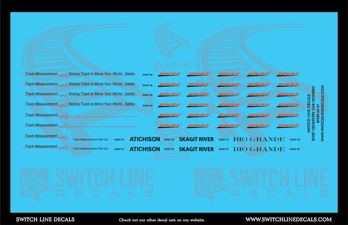 HO Scale BNSF Geometry Car Modern Decal Set