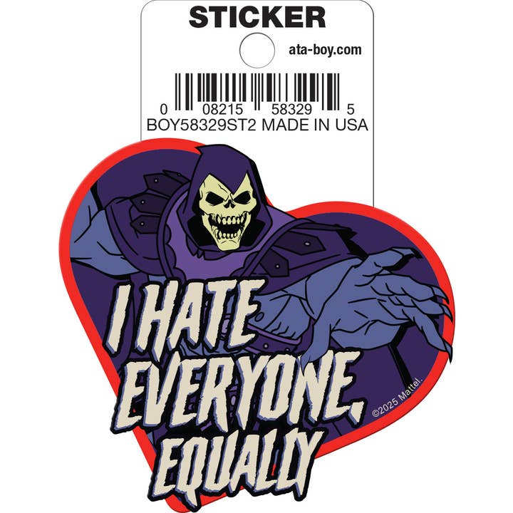 Ata-Boy Stickers: Die Cut Vinyl Sticker - 3" - Masters of the Universe - Skeletor - I Hate Everyone, Equally