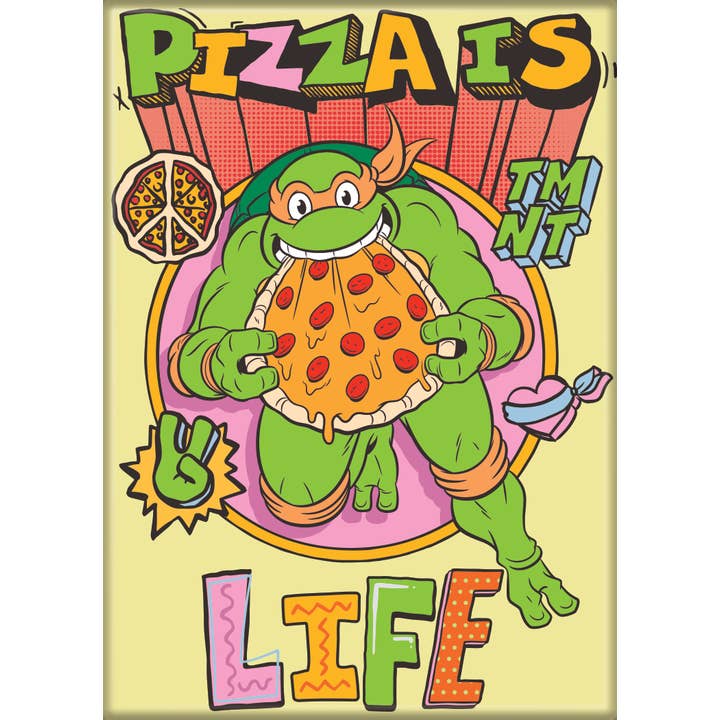 Ata-Boy Magnets: Refrigerator Magnet - 2.5" x 3.5" - Teenage Mutant Ninja Turtles - Mikey - Pizza Is Life