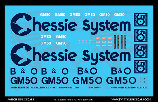 O Scale Baltimore & Ohio GM50 Gold GP40 Locomotive Decal Set