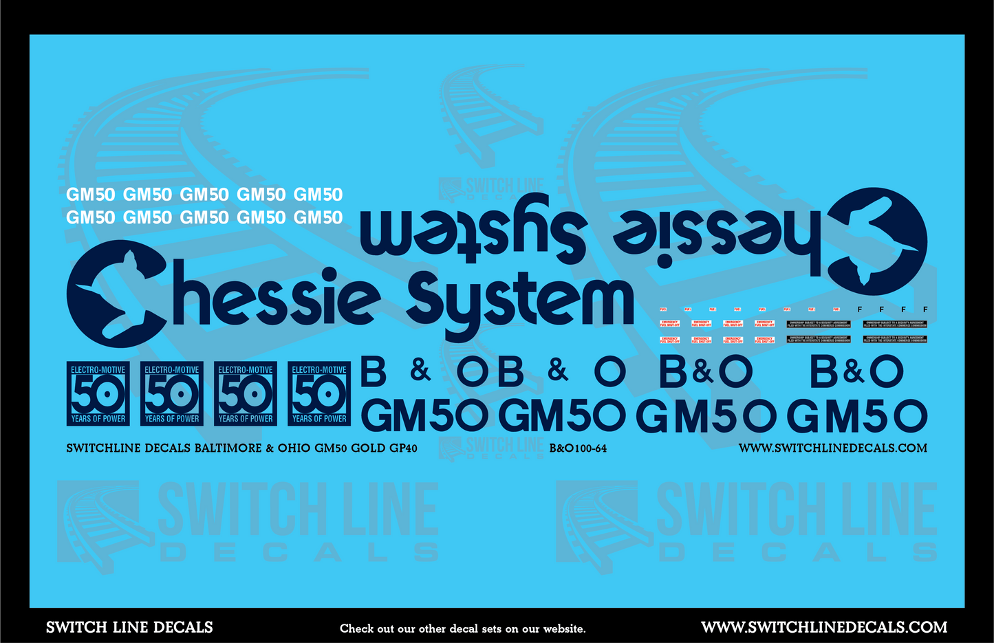 S Scale Baltimore & Ohio GM50 Gold GP40 Locomotive Decal Set