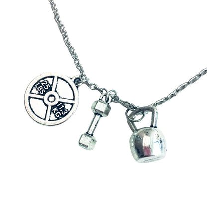 Badass Weightlifter Triple Charm Necklace in Silvertone by The Bullish Store