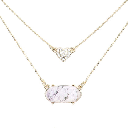 Heart Hexagon Bead Pendant Double Layered Necklace by Madeline Love